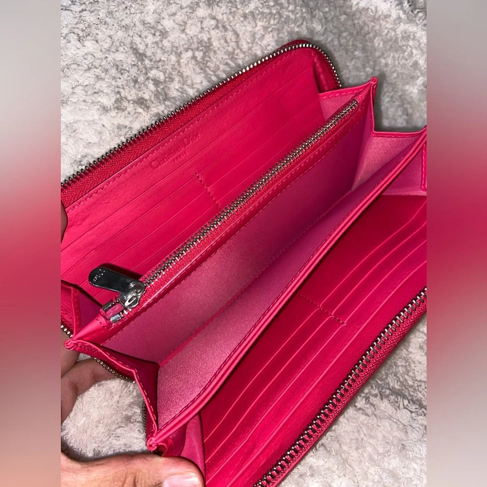 Cannage lady Dior long zipper wallet lambskin pink